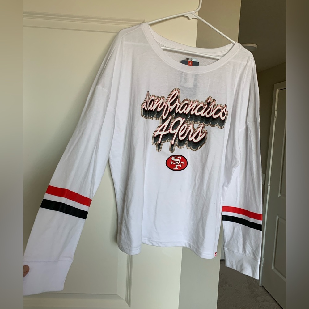 San Francisco 49ers Women’s Fanatics Retro Style Long Sleeve White T-Shirt NWT 🌴 - Picture 4 of 15